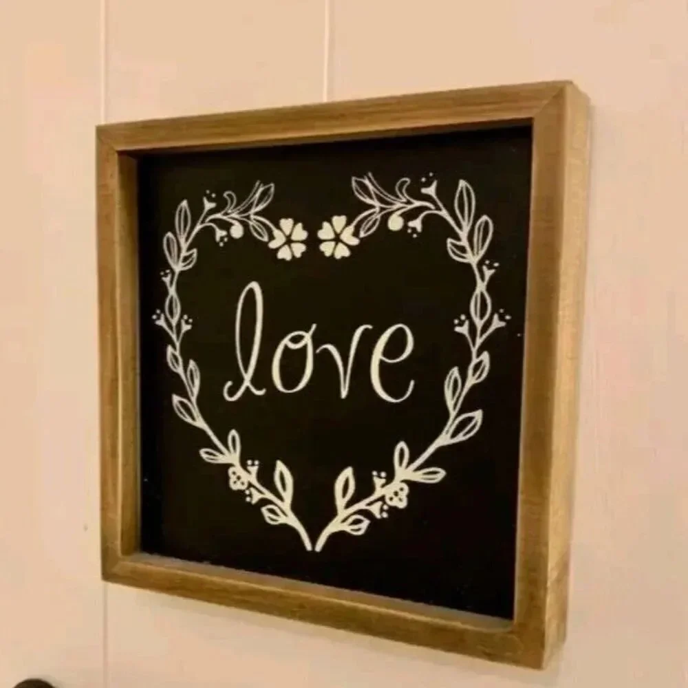 Love Heart Wooden Farmhouse Sign Floral 10.25 inches x 10.25 inches